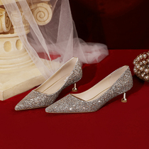 Main wedding wedding shoes pregnant women are not tired feet low heels bridesmaid shoes women can wear bridal shoes golden high heels middle heels
