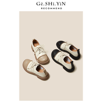 Goshen leather womens shoes 2021 new summer JK small leather shoes womens British wild round head single shoes womens thick heel
