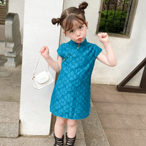 Girls Cheongsam Summer Chinese Style Childrens Cheongsam Dress Baby Girl Chinese Retro Pure Color Tang Dress Hanfu Tide