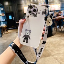 New Lanyard Apple 13 mobile phone case all-inclusive anti-drop applicable iphone13promax oblique bear Apple 12