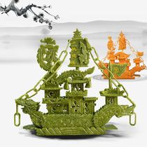 Jade carving dragon boat wine cabinet decorations modern new Chinese style porch jade crafts smooth pendulum
