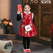 Childrens vest winter girls cheongsam red winter Chinese New Years dress New Years dress female baby vest
