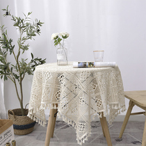 American retro tablecloth pastoral hollow lace round tablecloth rectangular photo handcrochet woven cover towel coffee table