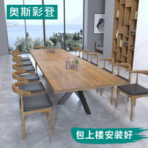 Large solid wood conference table Long table Log long bar 10 peoples table workbench office desk Training table and chair combination