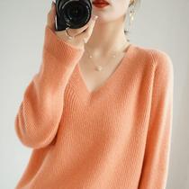 2021 Autumn Winter New loose pullover sweater women wear V neck base shirt solid color slimming shirt
