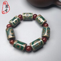 Tibet genuine dragon three-eyed weathered Tianzhu Natural Agate men and women bracelet hand string Buddha beads Tianzhu beads