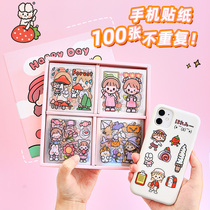 100 mobile phone sticker set PET waterproof non-trace account sticker paste decorative small pattern cartoon children cute girl ins Wind small size cup helmet hand account water Cup diy sticker
