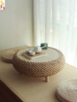 Straw window table tatami small coffee table Japanese simple kang table floor table low table solid wood window table computer Round Table