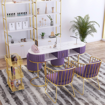  Nordic net celebrity ins nail shop decoration Marble table and chair set single double nail table light luxury simple present