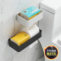 Free Punch Toilet Toilet Toilet Paper Towel Box Suction Wall Type Sanitary Paper Box Roll Rack Hand Cardboard Box Bathroom Pumping Paper
