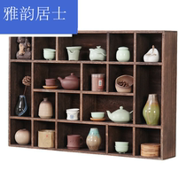 Solid Wood dobao Pavilion tea cup shelf teapot rack tea set storage display rack Chinese style bogusan frame wall hanging
