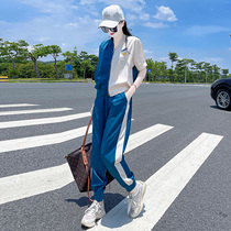 Spring Summer Sports Casual Suit Womens High-end Korean Version Fashion Foreign Gas Loose Color and Less Age Net Red Temperament Two Sets