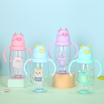 New childrens plastic cup Cute baby learning drinking cup bottom luminous with straw cute oblique water cup anti-fall