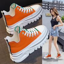  High-top white shoes womens 2021 autumn new leather inner height-increasing casual all-match muffin thick-soled womens shoes ins tide
