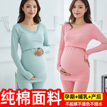 Pregnant women autumn clothes and trousers cotton suit postpartum breastfeeding month clothing feeding pajamas autumn winter thermal underwear