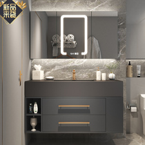 Rock board bathroom cabinet combination modern simple toilet wash face sink set light luxury Rock board Basin