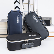 Code Lock Boys Pen Bag Canvas Four Layers Separated Large Capacity Hand Minimalist Korean version Pencil Case Pure Color Elementary School High School High School High School Lead Pencil Case Nets Red Tides Creative Stationery Bag Women Personality