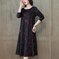 2021 Spring and Autumn Long Sleeve Middle-aged Womens Wear Size Slim Dress Female Mom Dress Casual Simple Print base skirt