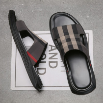 Net Red Slippers Mens Summer Outwear Plaid Lined Up Outdoor Vietnam Cool Tug Men Beach Shoe Boomer Herringbone Tug