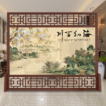 New Chinese solid wood partition living room screen hotel lobby floor entrance hall office Teahouse landscape flower and bird seat screen