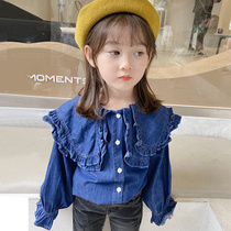 Childrens denim shirt baby Korean long-sleeved shirt tide girls Western style top childrens clothing 2021 autumn new