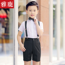 Yalu little flower girl dress Childrens piano performance bib pants Male small host costume Boy performance suit summer