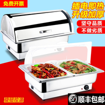 Stainless steel buffet stove electric heating Buffy stove visible transparent flip cover hotel buffet breakfast insulation stove tableware