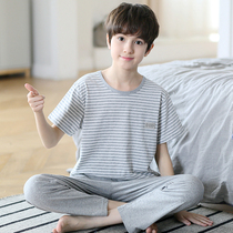 Childrens pajamas summer thin boys cotton short-sleeved trousers big childrens summer spring and autumn air conditioning clothing home suit
