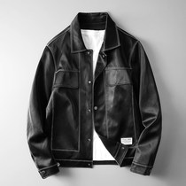 Trend recommended men mens lapel handsome motorcycle leather jacket 2021 autumn new leather jacket texture jacket