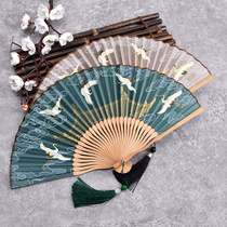 Song Huizong Rihetu retro style 6 inch female style folding fan Han clothes carry Chinese wind small fan fairy crane