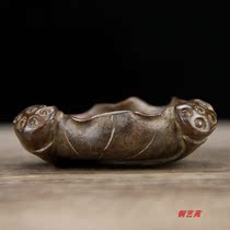 Antique Miscellaneous retro pure copper lotus lotus leaf pen pure copper small plate ashtray study office Zen ornaments