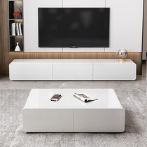 TV Cabinet Tea Table Composition Modern Minima Living Room Nordic Small House New White Baking Paint Extremely Simple Desk Cabinet