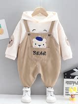 Baby autumn clothes one year old baby clothes children plus velvet warm children handsome spring and autumn trousers set Winter