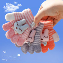 Childrens gloves warm in autumn and winter lovely female baby thickened cute finger five fingers Han boys infants and young children