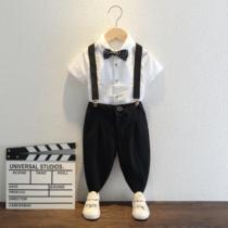 Boys suit summer short sleeve performance suit childrens leisure host dress three-piece boy English suit
