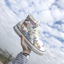 UV color changing high hand-painted canvas shoes women 2021 autumn winter plus velvet ulzzang trendy shoes girls Board Shoes