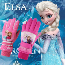 Childrens warm gloves student waterproof snow cartoon winter plus velvet padded cute five finger girl skier k