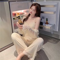 2021 Spring and Autumn new pure wind pajamas womens three-piece lace sexy suspenders fairy princess style home clothes women