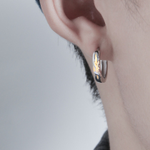 Gold-plated earrings mens sterling silver high-end feeling handsome light luxury simple design sense niche electroplating K gold mens silver earrings