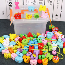 Children string bead wearing rope threading through bead building blocks 1-2-3-4-year-old baby Early education Puzzle Intelligence Toy