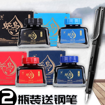 Ostrich 3 bottle ink fountain pen with pure black red blue ink blue black ink non-carbon to send positive position pen water 50ml large capacity Office teacher Dagao primary and secondary school students do not block pen