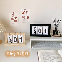 ins Wind 2021 solid wood calendar Nordic creative wooden desktop ornaments personalized bedroom desk calendar decoration