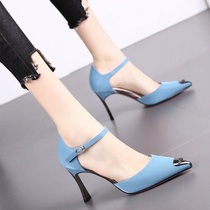 2021 summer new high heels with metal pointed head French girl sandals