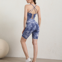 Net red tie-dye set sports underwear shockproof gathering beauty back high waist lift hips abdomen breathable yoga fitness clothes summer