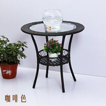 Special offer simple and modern balcony storage small round table rattan glass coffee table round courtyard small coffee table leisure table