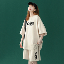 Card its color short sleeve suit female summer oversize loose pure cotton two sets Korean version casual sports t-shirt shorts