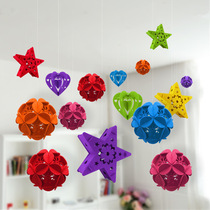 Kindergarten shopping mall air charm Environmental protection felt cloth three-dimensional five-pointed star creative air arrangement decorative hanging decoration