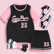 Basketball suit womens suit Summer custom fake two-piece sports game uniform Girls short-sleeved t-shirt class suit printing font size