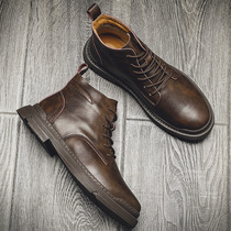 Martin boots men's winter plus velvet warm high-top men's shoes British trend middle-top tooling boots men's leather boots leather