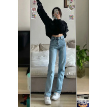 Straight jeans womens early autumn 2021 new high-waisted high trousers all-match thin and high loose mopping pants